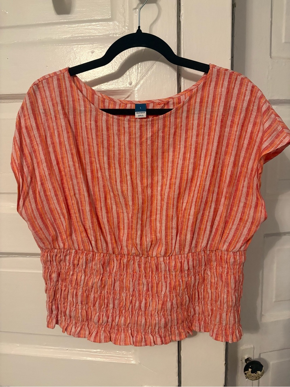 Orange and red and white stripe linen tank top with smocked waist Old Navy L